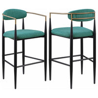 Tiara Bar Chair Set of 2, Teal Green Fabric, Gold, Black Metal 30 Inch -BM329688