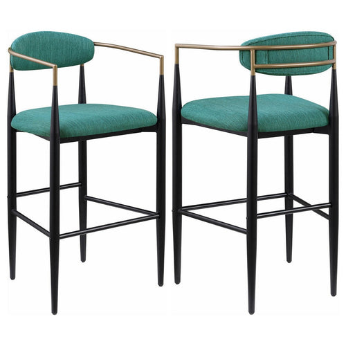 Tiara Bar Chair Set of 2, Teal Green Fabric, Gold, Black Metal 30 Inch -BM329688
