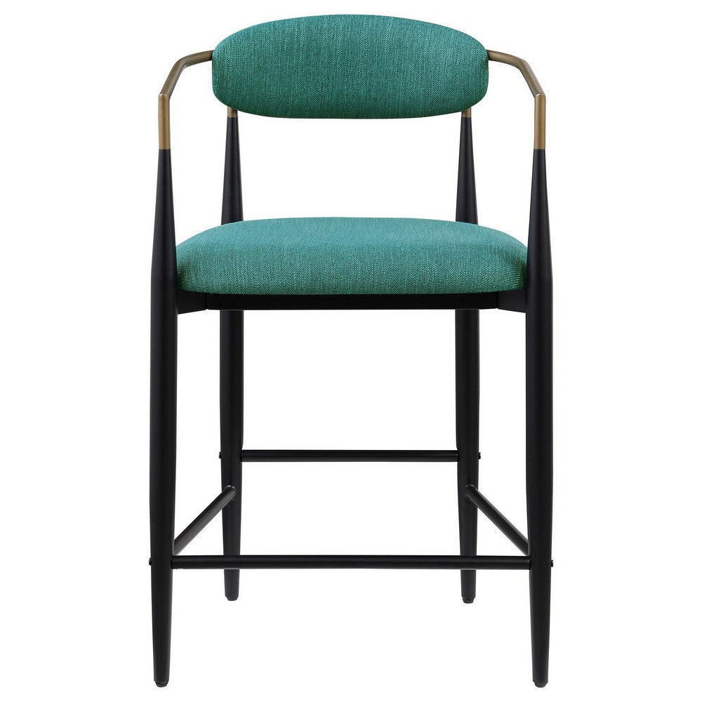 Tiara Counter Height Chair Set of 2, Teal Green, Black Metal 25 Inch -BM329689