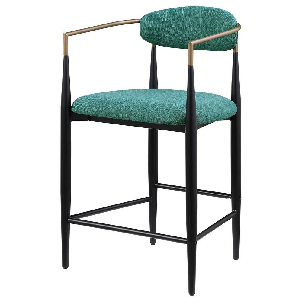 Tiara Counter Height Chair Set of 2, Teal Green, Black Metal 25 Inch -BM329689