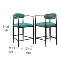 Tiara Counter Height Chair Set of 2, Teal Green, Black Metal 25 Inch -BM329689