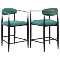 Tiara Counter Height Chair Set of 2, Teal Green, Black Metal 25 Inch -BM329689