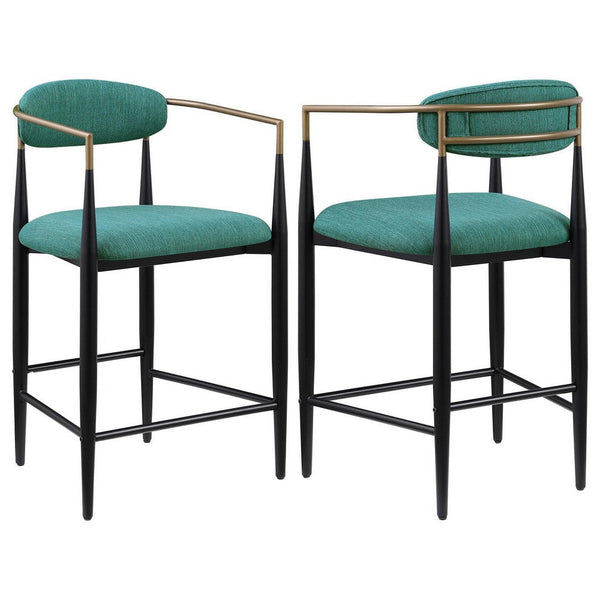 Tiara Counter Height Chair Set of 2, Teal Green, Black Metal 25 Inch -BM329689