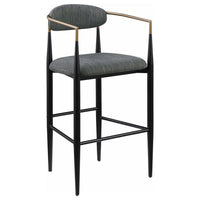Tiara Bar Chair Set of 2, Gray Fabric, Gold, Black Metal 30 Inch -BM329690
