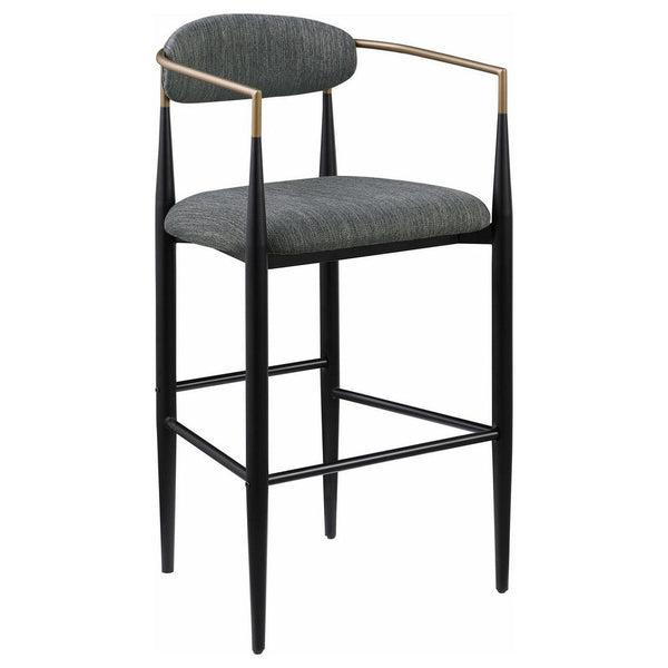 Tiara Bar Chair Set of 2, Gray Fabric, Gold, Black Metal 30 Inch -BM329690