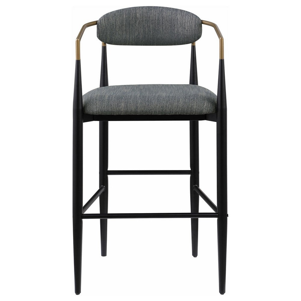 Tiara Bar Chair Set of 2, Gray Fabric, Gold, Black Metal 30 Inch -BM329690