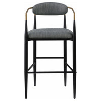 Tiara Bar Chair Set of 2, Gray Fabric, Gold, Black Metal 30 Inch -BM329690