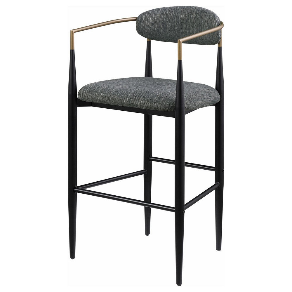 Tiara Bar Chair Set of 2, Gray Fabric, Gold, Black Metal 30 Inch -BM329690