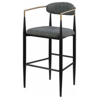 Tiara Bar Chair Set of 2, Gray Fabric, Gold, Black Metal 30 Inch -BM329690