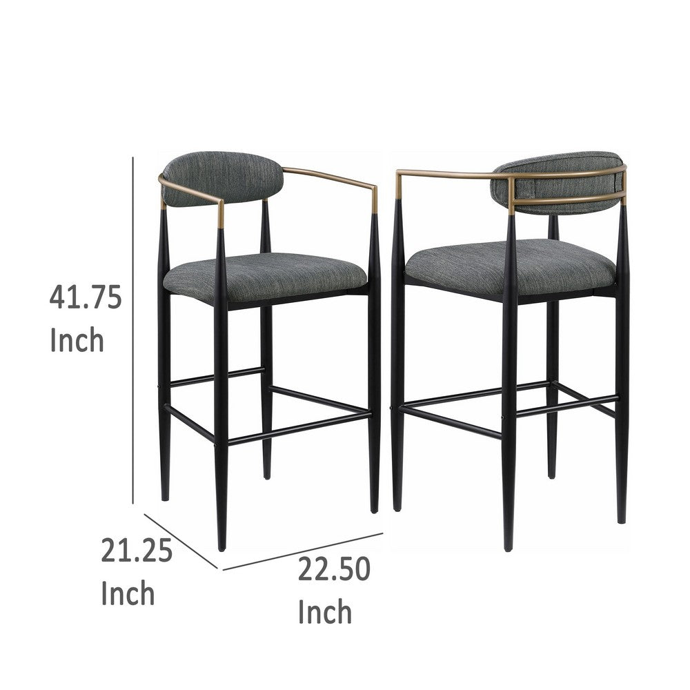 Tiara Bar Chair Set of 2, Gray Fabric, Gold, Black Metal 30 Inch -BM329690