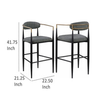 Tiara Bar Chair Set of 2, Gray Fabric, Gold, Black Metal 30 Inch -BM329690
