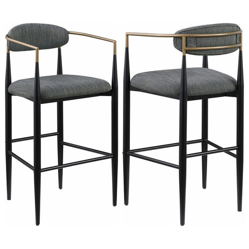 Tiara Bar Chair Set of 2, Gray Fabric, Gold, Black Metal 30 Inch -BM329690