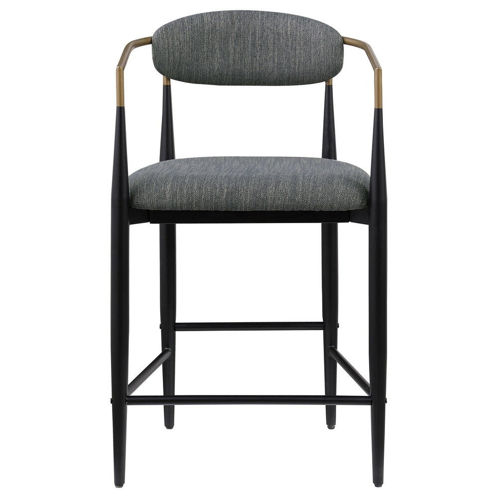 Tiara Counter Chair Set of 2, Gray Fabric, Gold, Black Metal 25 Inch -BM329691
