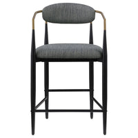 Tiara Counter Chair Set of 2, Gray Fabric, Gold, Black Metal 25 Inch -BM329691