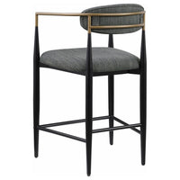 Tiara Counter Chair Set of 2, Gray Fabric, Gold, Black Metal 25 Inch -BM329691