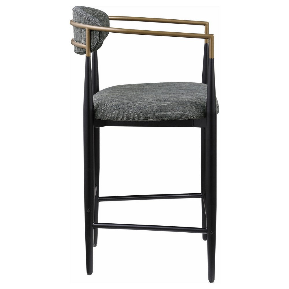 Tiara Counter Chair Set of 2, Gray Fabric, Gold, Black Metal 25 Inch -BM329691