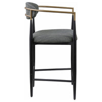Tiara Counter Chair Set of 2, Gray Fabric, Gold, Black Metal 25 Inch -BM329691
