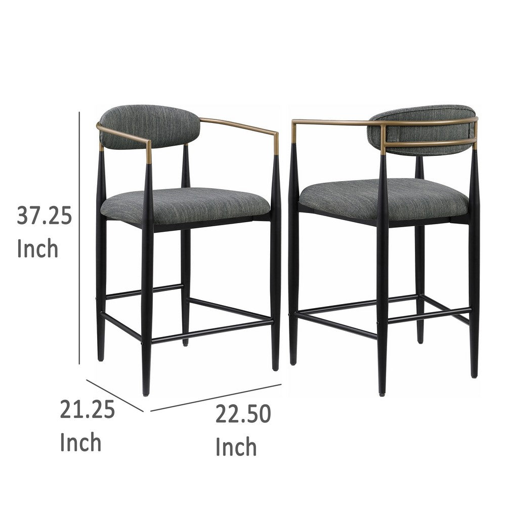 Tiara Counter Chair Set of 2, Gray Fabric, Gold, Black Metal 25 Inch -BM329691