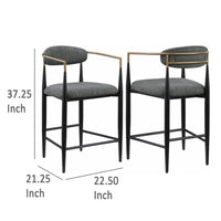 Tiara Counter Chair Set of 2, Gray Fabric, Gold, Black Metal 25 Inch -BM329691