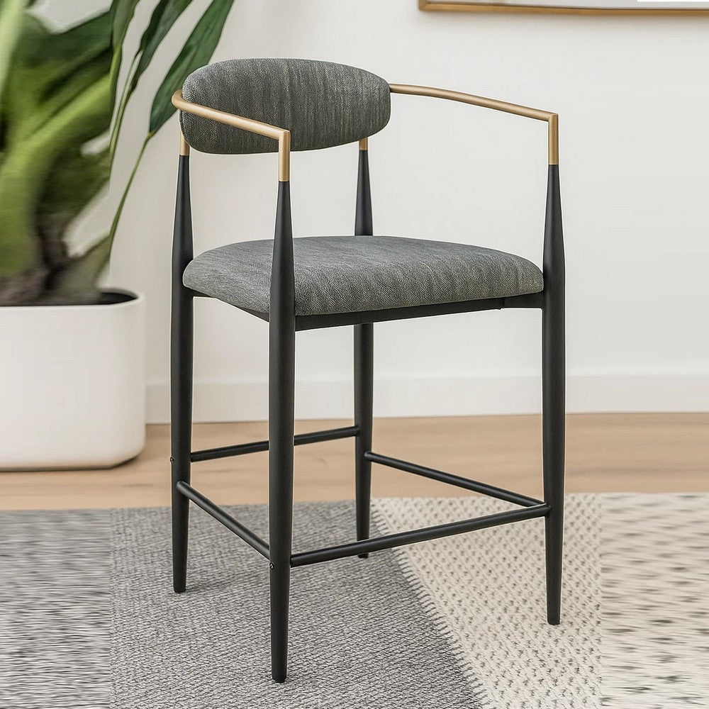Tiara Counter Chair Set of 2, Gray Fabric, Gold, Black Metal 25 Inch -BM329691