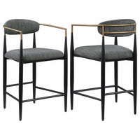 Tiara Counter Chair Set of 2, Gray Fabric, Gold, Black Metal 25 Inch -BM329691