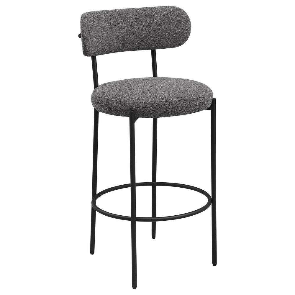 Winona Bar Chair Set of 2, Gray Boucle Fabric, Black Metal 30 Inch -BM329692
