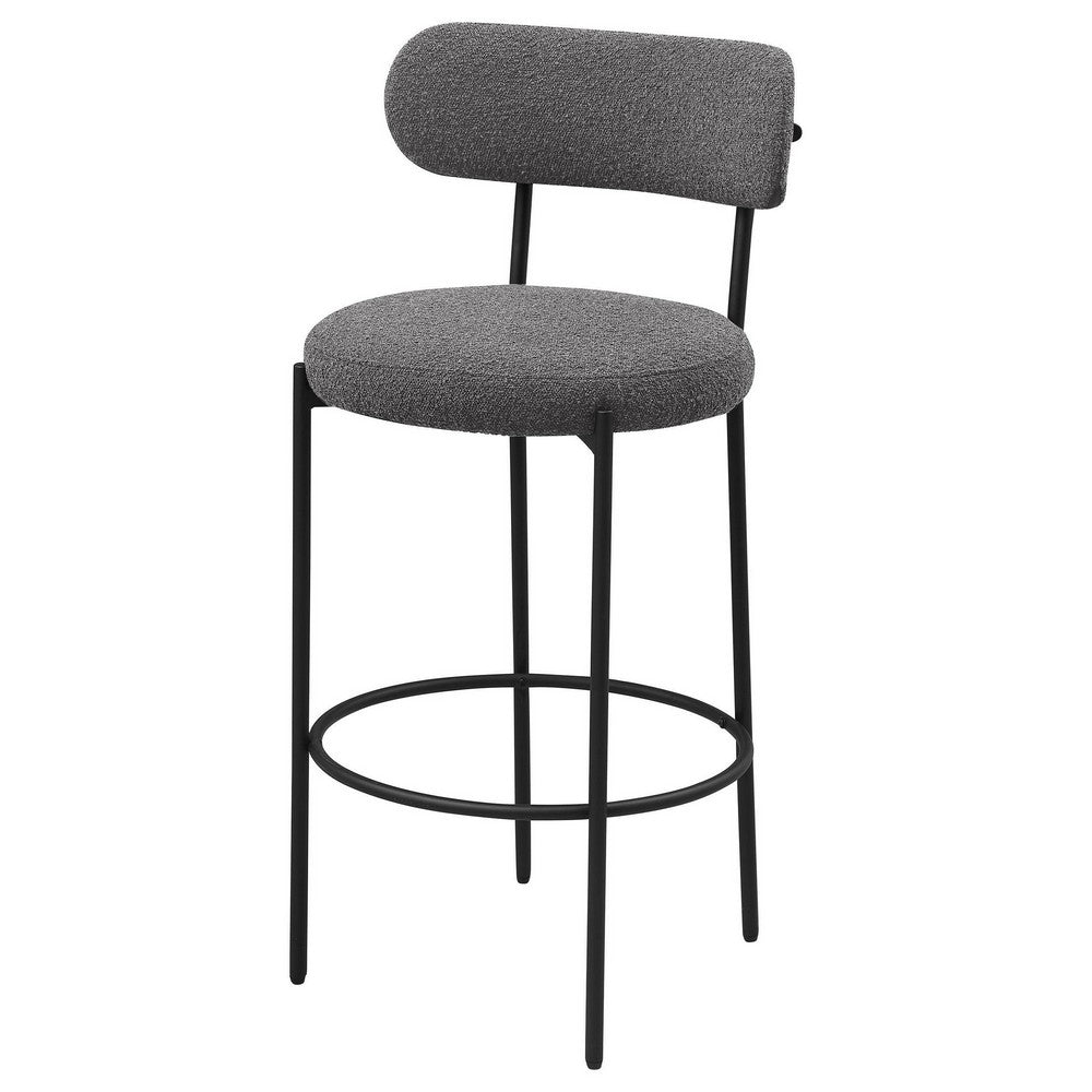 Winona Bar Chair Set of 2, Gray Boucle Fabric, Black Metal 30 Inch -BM329692