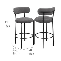 Winona Bar Chair Set of 2, Gray Boucle Fabric, Black Metal 30 Inch -BM329692