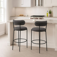 Winona Bar Chair Set of 2, Gray Boucle Fabric, Black Metal 30 Inch -BM329692