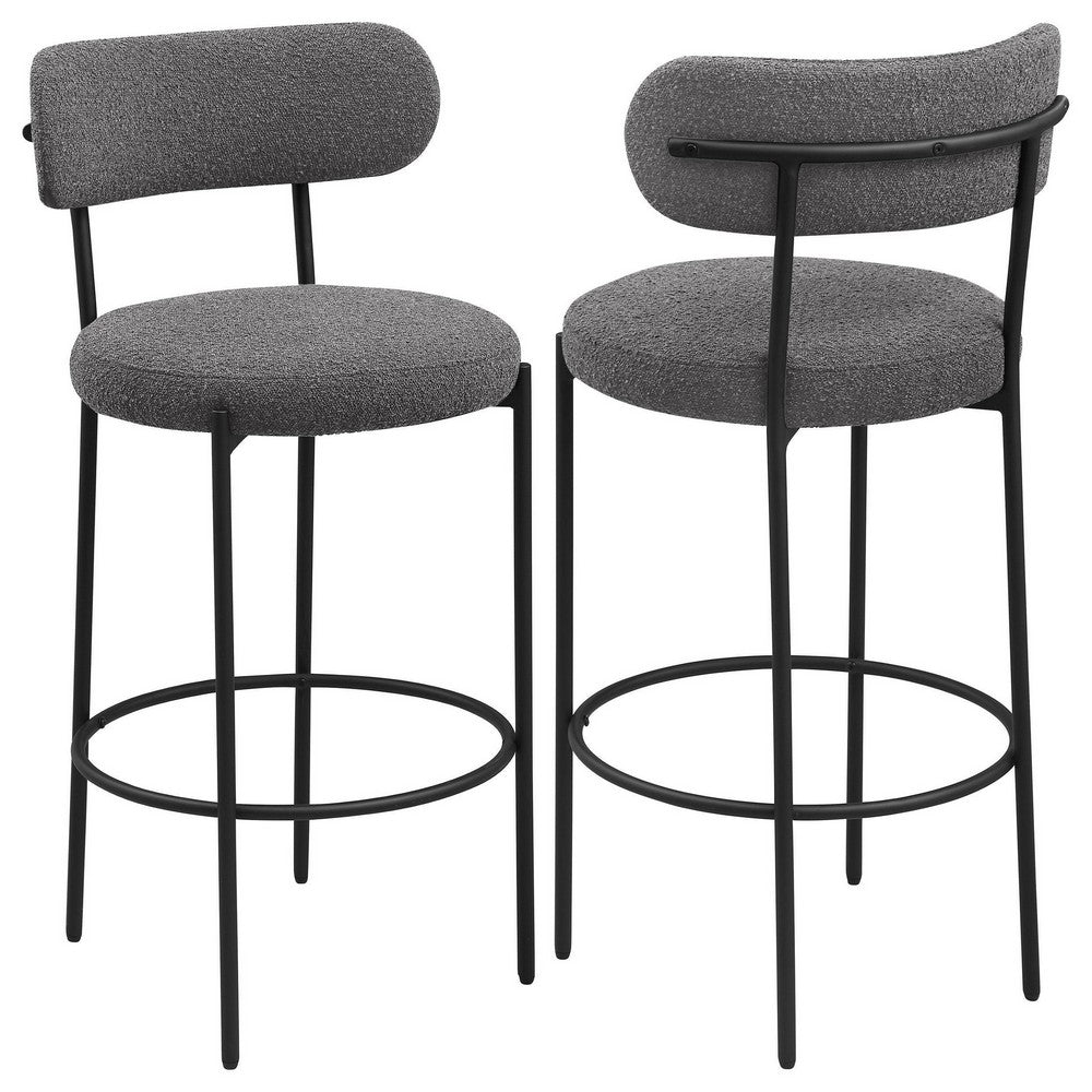 Winona Bar Chair Set of 2, Gray Boucle Fabric, Black Metal 30 Inch -BM329692