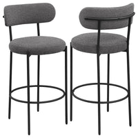 Winona Bar Chair Set of 2, Gray Boucle Fabric, Black Metal 30 Inch -BM329692