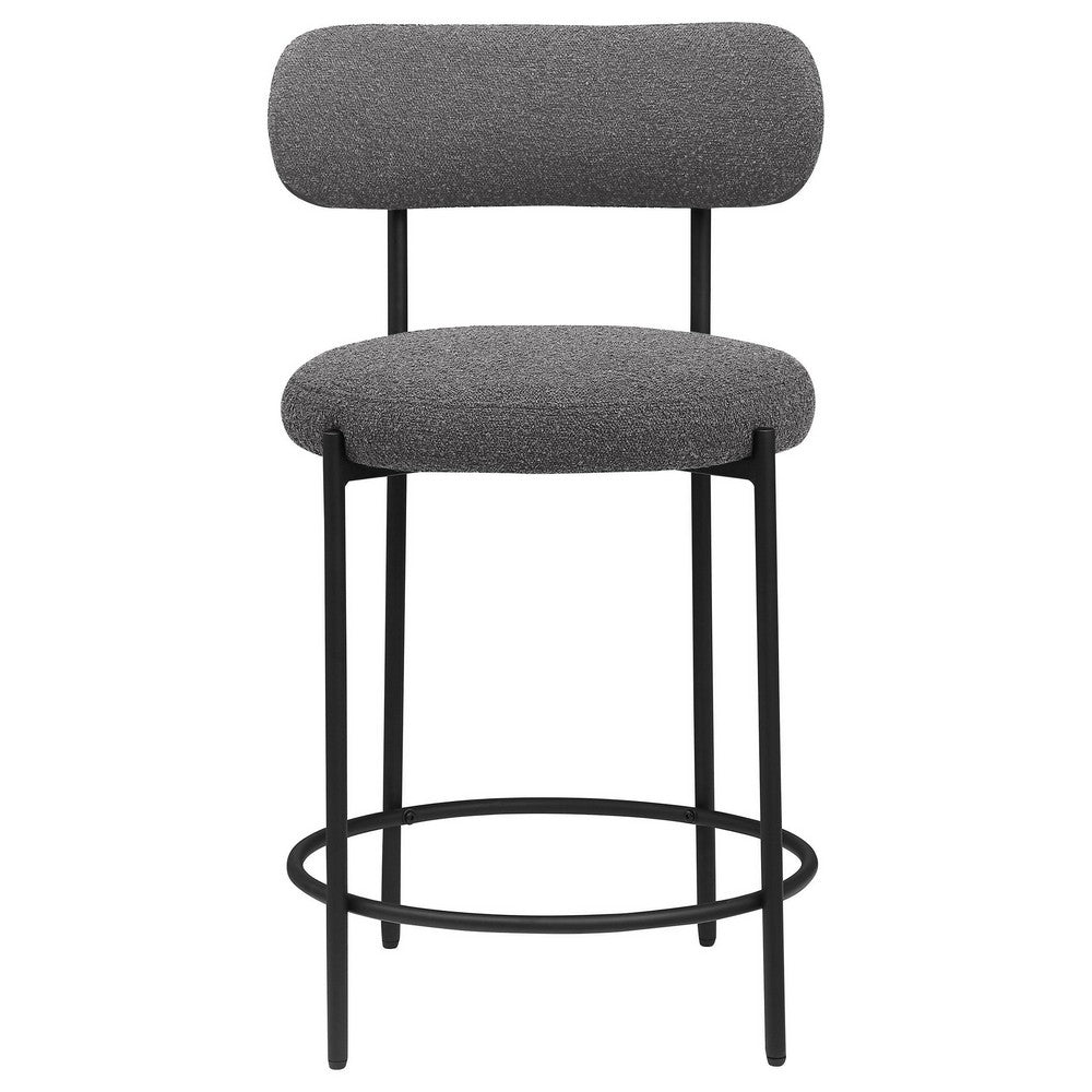 Winona Counter Height Chair Set of 2, Gray Boucle, Black Metal 25 Inch -BM329693
