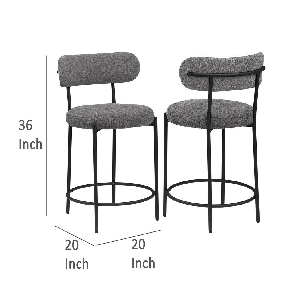 Winona Counter Height Chair Set of 2, Gray Boucle, Black Metal 25 Inch -BM329693