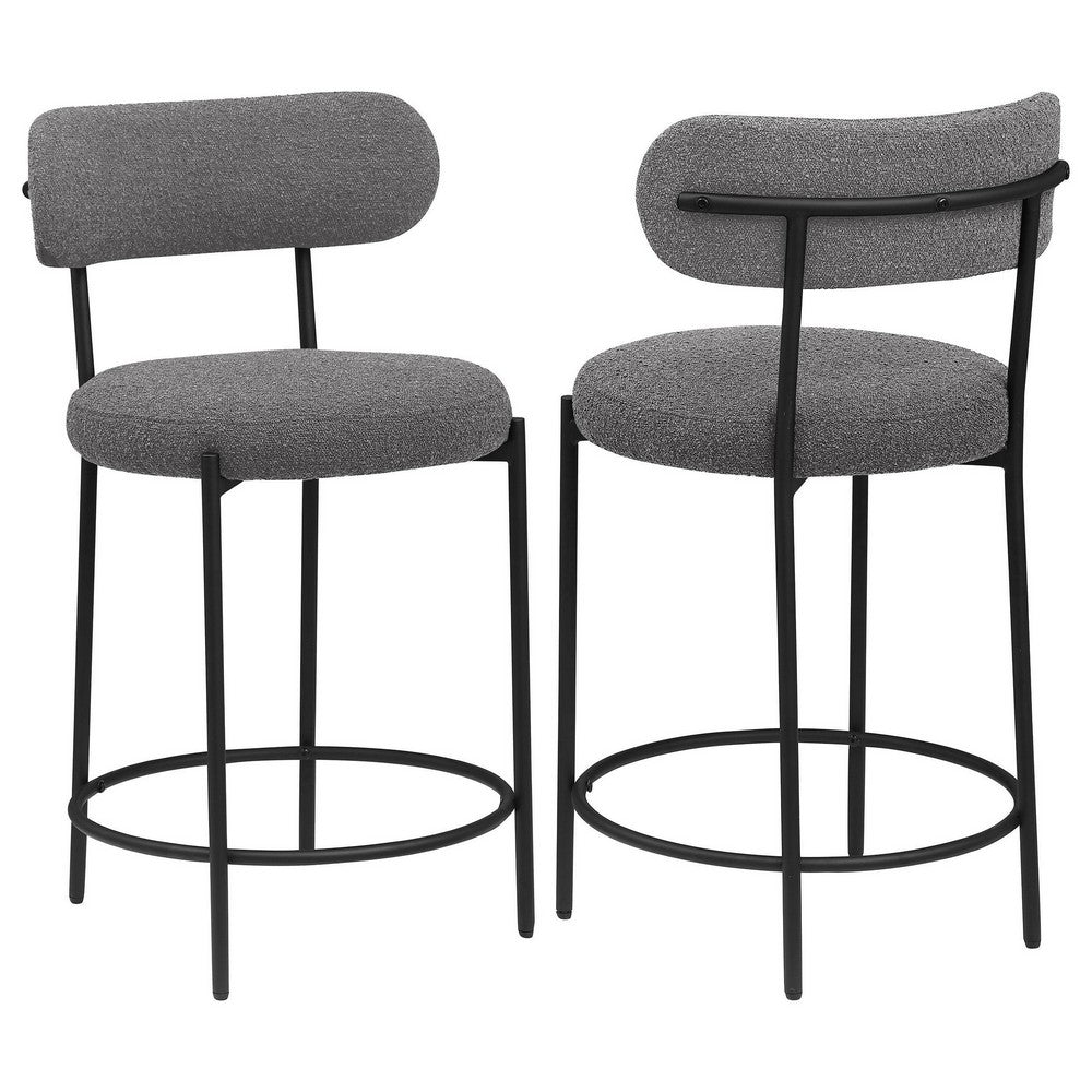 Winona Counter Height Chair Set of 2, Gray Boucle, Black Metal 25 Inch -BM329693
