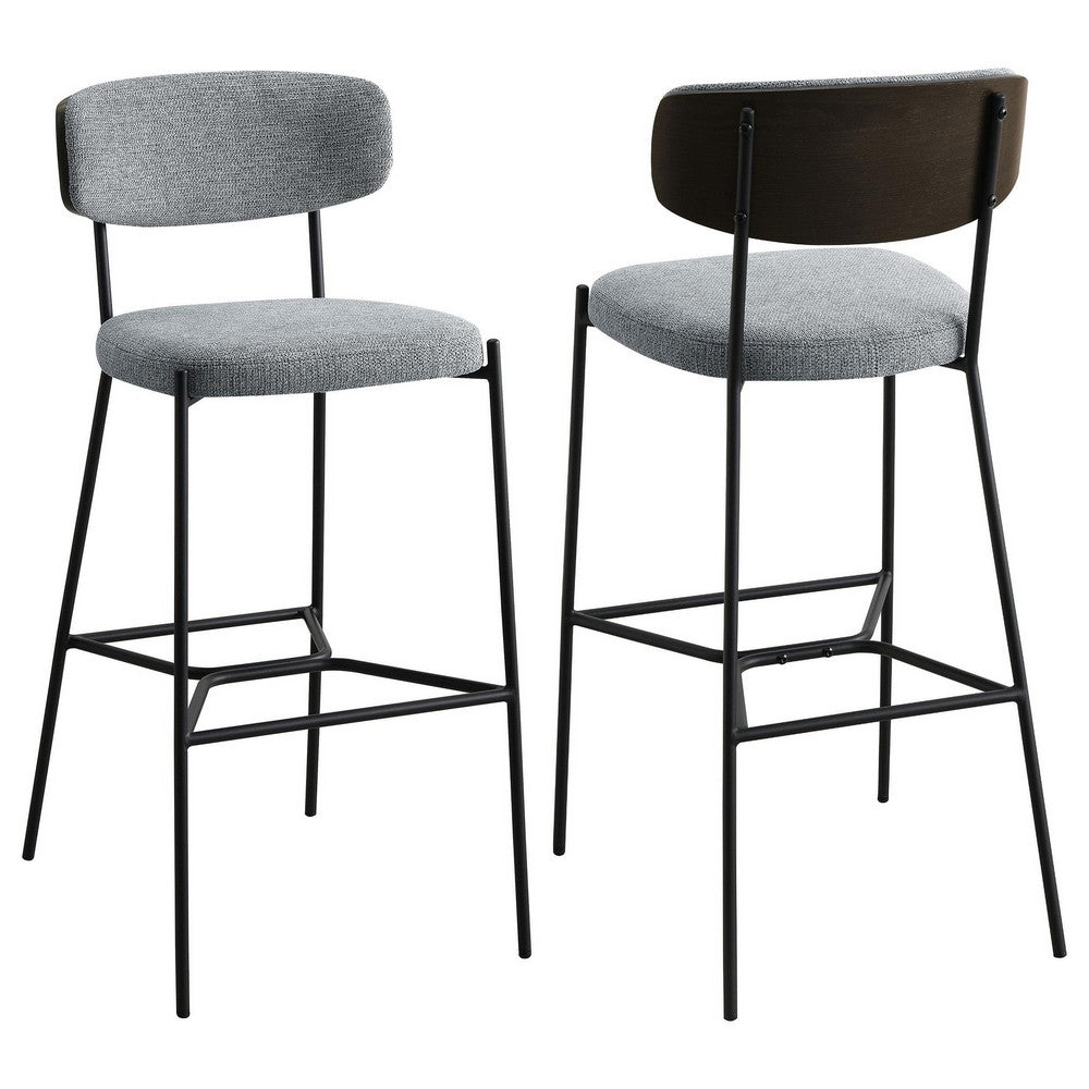 Ellina Pub Height Bar Chair Set of 2, Gray Fabric, Black Metal 30 Inch -BM329694