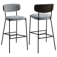 Ellina Pub Height Bar Chair Set of 2, Gray Fabric, Black Metal 30 Inch -BM329694