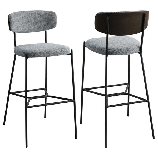 Ellina Pub Height Bar Chair Set of 2, Gray Fabric, Black Metal 30 Inch -BM329694