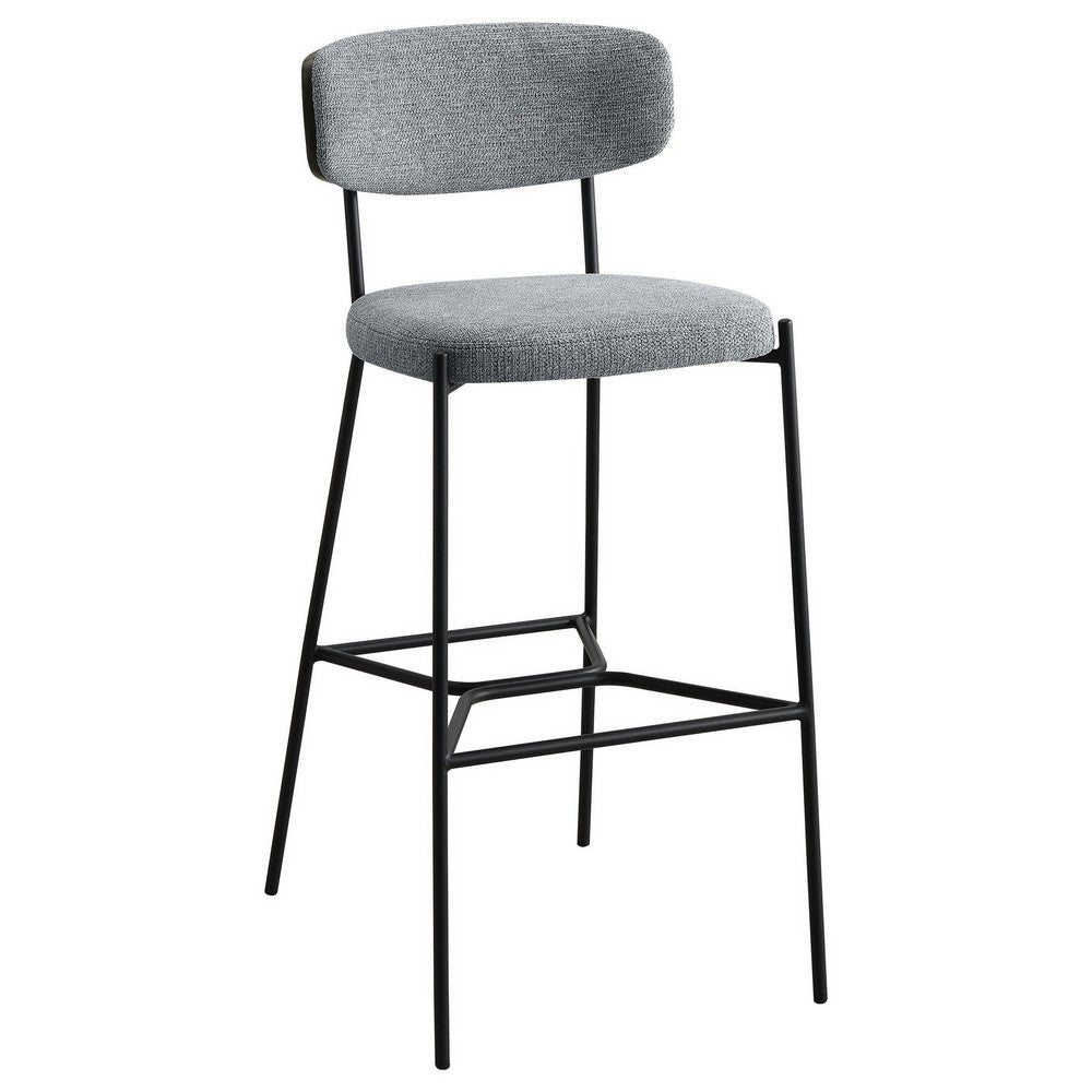 Ellina Pub Height Bar Chair Set of 2, Gray Fabric, Black Metal 30 Inch -BM329694