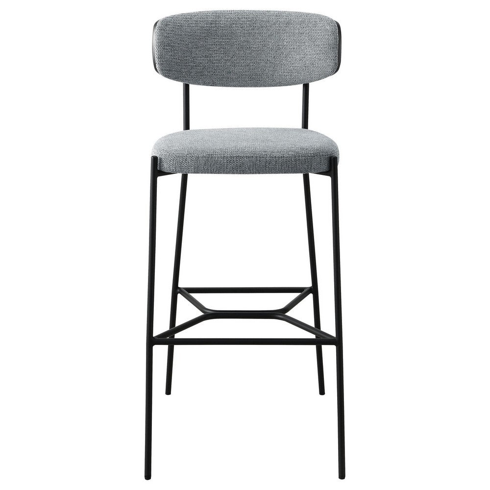 Ellina Pub Height Bar Chair Set of 2, Gray Fabric, Black Metal 30 Inch -BM329694