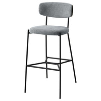 Ellina Pub Height Bar Chair Set of 2, Gray Fabric, Black Metal 30 Inch -BM329694