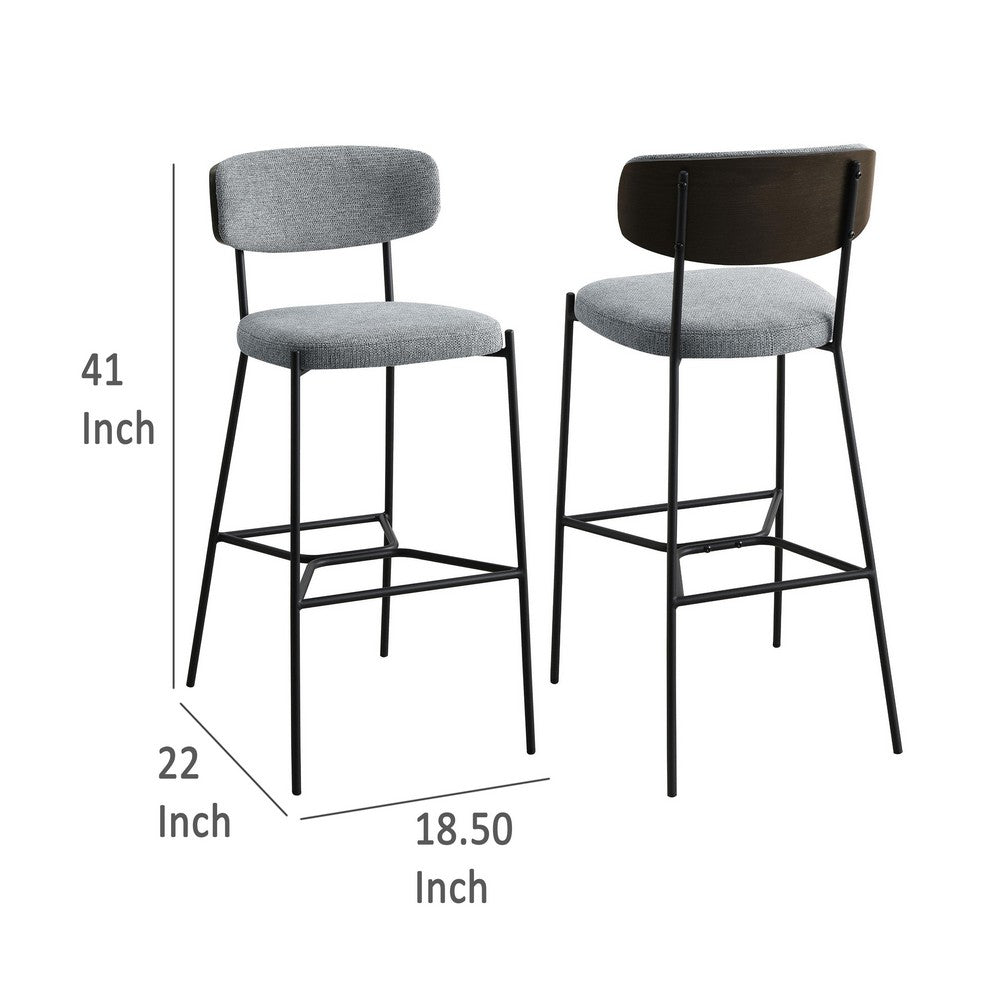 Ellina Pub Height Bar Chair Set of 2, Gray Fabric, Black Metal 30 Inch -BM329694
