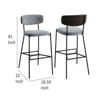 Ellina Pub Height Bar Chair Set of 2, Gray Fabric, Black Metal 30 Inch -BM329694