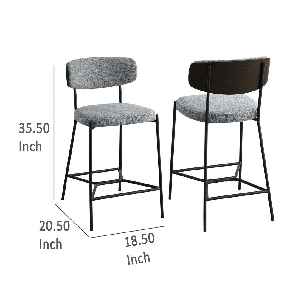 Ellina Counter Height Chair Set of 2, Gray Fabric, Black, 24 Inch -BM329695