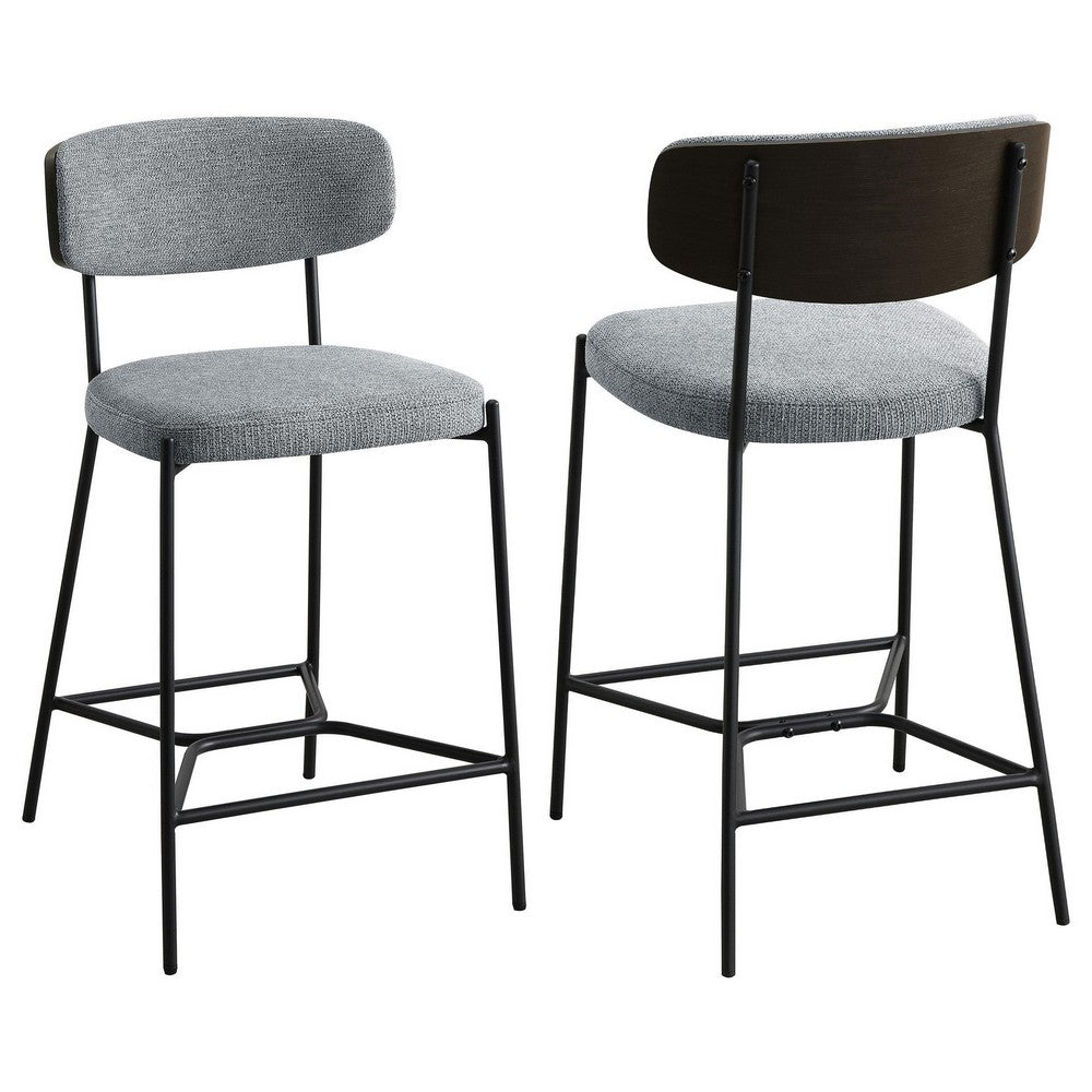 Ellina Counter Height Chair Set of 2, Gray Fabric, Black, 24 Inch -BM329695