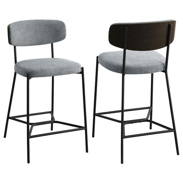 Ellina Counter Height Chair Set of 2, Gray Fabric, Black, 24 Inch -BM329695