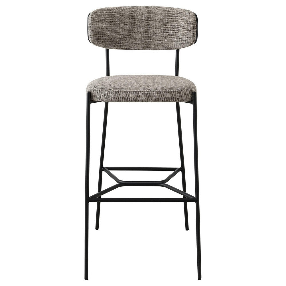 Ellina Pub Height Bar Chair Set of 2, Taupe Fabric, Black, 30 Inch -BM329696
