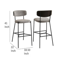 Ellina Pub Height Bar Chair Set of 2, Taupe Fabric, Black, 30 Inch -BM329696