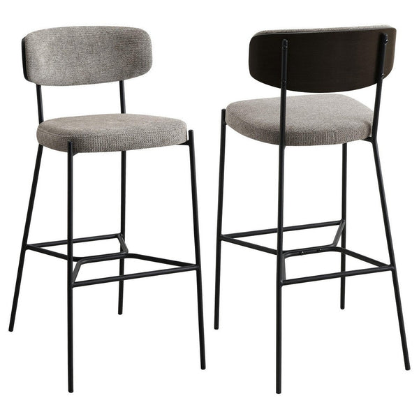Ellina Pub Height Bar Chair Set of 2, Taupe Fabric, Black, 30 Inch -BM329696