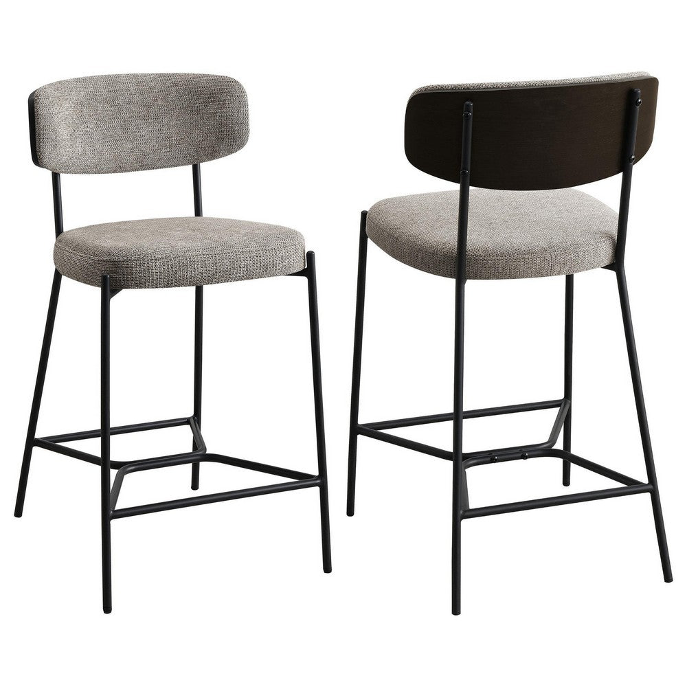 Ellina Counter Height Chair Set of 2, Taupe Fabric, Black, 24 Inch -BM329697