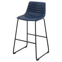 Zuno Bar Height Chair Set of 2, Blue Faux Leather, Black Metal 30 Inch -BM329698